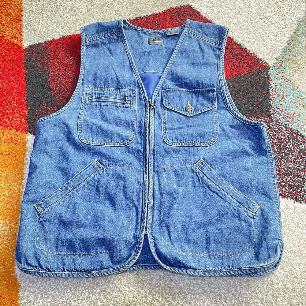 Vintage 90s Liz Wear Liz Claiborne Denim Vest Womens S Blue Lined Full Zip